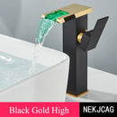 GobekUsa LED Waterfall Basin Faucet: Black Mixer Tap with Light, Deck Mount Kitchen Sink