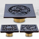 GobekUsa Black Brass Shower Drain Strainer Floor Cover Square Art Carved Grate Basins SY-073R