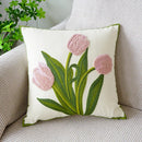 GobekUsa Green Tulip Embroidery Pillowcase 45X45CM - Sofa Bed Office Car Chair Cover