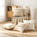 GobekUsa Beige Tufted Fringed Cushion Cover Cotton Linen Tassel Crochet Pillow Cover