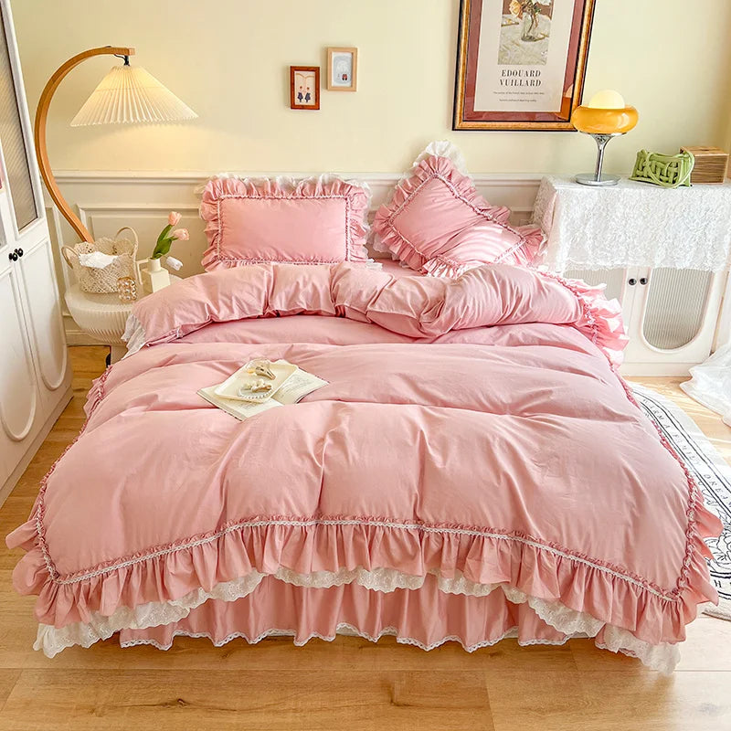 GobekUsa Korean Princess Style Double Ruffle Bedding Set for Queen King Bed, photo 7 of 9
