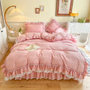 GobekUsa Korean Princess Style Double Ruffle Bedding Set for Queen King Bed
