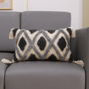 GobekUsa Grey Geometric Tufted Cushion Cover with Fringe, Home & Car Decor Pillow Cover