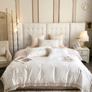 GobekUsa French Lace Flowers Embroidery Wedding Bedding Set 1200TC - Luxurious and Romantic Cotton Duvet Cover Set