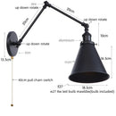 GobekUsa LED Long Arm Wall Lamp with Pull Chain Switch for Home Hotel Bathroom