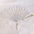 GobekUsa Elegant Gemstone Handle Lace Fan for Dark Gothic Court Party