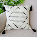 GobekUsa Boho Tufted Fringed Black White Geometry Printed 45x45cm Pillowcase
