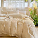 GobekUsa French Lace Ruffles Bedding Set Queen King Size 4Pcs