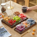 GobekUsa Glass Wood Tea Table Tray, Rectangular Snack Food Fruit Bowl Serving Tray