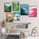GobekUsa Bali Surfing Poster - Uluwatu, Canggu, Pererenan Estuary, Borobudur, Komodo, Rice Field Illustration