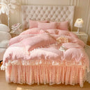 GobekUsa Lace Princess Bedding Set with Velvet Bed Skirt & Quilt Cover