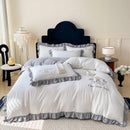 GobekUsa French Embroidered Cotton Bed Skirt Set with Ruffled Edges