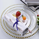 GobekUsa Gold Beads Glass Plate, Large Round Fruit Plate for Stylish Dining