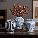 GobekUsa Blue & White Porcelain Vase Desk Decor with Artificial Flowers