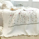 GobekUsa Fresh Flower Embroidered Summer Quilt Set - Lightweight Ruffled Comforter