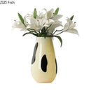 GobekUsa Black Stripes Glass Vase Desk Decoration Artificial Flowers Pots Aesthetic Room Decor