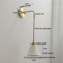 GobekUsa Copper Ceramic LED Wall Light Pull Chain Switch Modern Bedroom Lamp