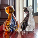 GobekUsa Hand Blown Glass Cat Figurine, Modern Art Crystal Sculpture, Cute Ornament