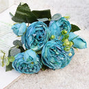 GobekUsa Blue Peony Tea Rose Silk Fake Flowers for DIY Home Garden Wedding Decor