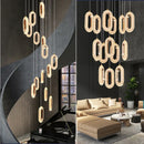 GobekUsa Gold LED Chandelier for Living Dining Stairwell Hallway, Modern Alloy+Acrylic Hanging Fixture