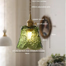 GobekUsa Green Glass LED Pendant Lamp | Modern Nordic Wood Walnut | Brass Knob Switch | Hanging Light