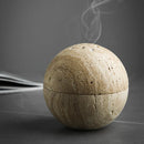 GobekUsa Beige Travertine Marble 9-Hole Sphere Incense Burner Burner Wood Plate Holder