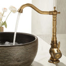 GobekUsa Antique Carved Brass Bathroom Sink Faucet Hot & Cold Mixer Deck Mounted Tap
