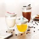 GobekUsa Double Deck Insulated Glass Coffee Mug With Lid Heat Resistant Water Cup