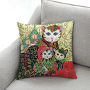 GobekUsa Cat Design Linen Pillowcase 45x45cm for Home Decor and Cushion Covers
