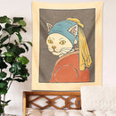 GobekUsa Cat With Pearl Earring Metal Wall Hanging Tapestry Art