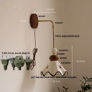 GobekUsa Ceramic LED Wall Light Copper Pull Chain Wood Base Modern Bedside Lamp
