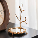 GobekUsa Golden Glass Tray Branch Storage Cosmetics Organizer Jewelry Display Plate