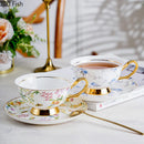 GobekUsa Gold Flowers Pattern Ceramic Cup & Saucer Set for Elegant Dining Experience