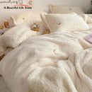 GobekUsa Berber Fleece Star Bear Embroidery Bedding Set - Cream White, Winter Home Textiles