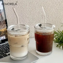 GobekUsa 1/2PCS 450ml Stripe Glass Cup with Lid and Straw | Stylish Party Beverage Glasses