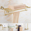 GobekUsa Brass and Crystal Bathroom Accessories Set: Shelf, Robe Hook, Paper Holder, Brush Holder