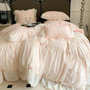 GobekUsa Pink French Princess Bedding Set, Queen Size, Soft & Cozy with Lace Ruffles