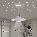 GobekUsa Cartoon Astronaut Chandelier UFO Ceiling Lamp for Kids Girl Boy Bedroom