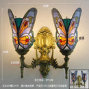 GobekUsa Butterfly Glass Sconces LED Wall Lamps Tiffany Mediterranean Bedroom Lighting