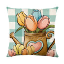 GobekUsa Easter Bunny Rabbit Linen Cushion Cover 45x45cm - Flower Print Festival Pillowcase