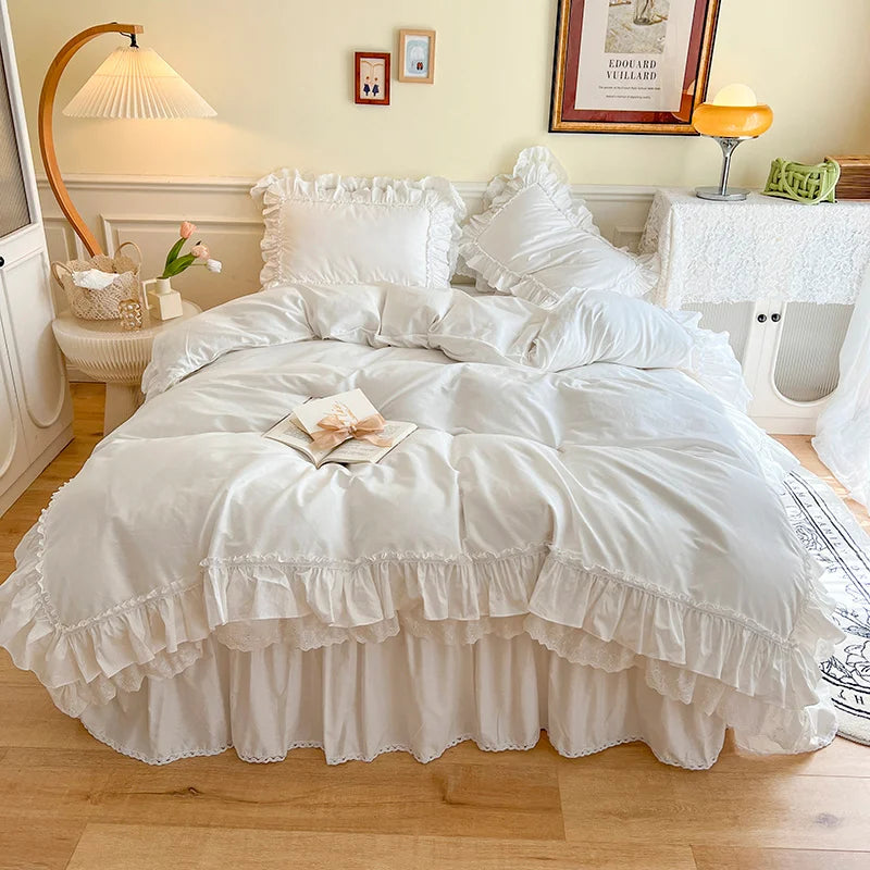 GobekUsa Korean Princess Style Double Ruffle Bedding Set for Queen King Bed, photo 2 of 9