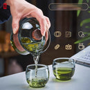 GobekUsa Glass Teapot Set: Chinese Kung Fu Tea Bamboo Tray & Quick Drain Storage