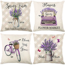 GobekUsa Lavender Flower Linen Pillowcase for Sofa Car, Living Room Decor, Throw Pillow Case