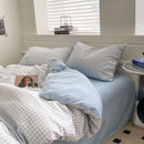GobekUsa Japanese Grid Printed Cotton Bedding Set in Queen/King for Cozy Sleep
