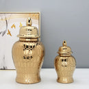 GobekUsa Golden Pattern Porcelain Ginger Jar Vase with Lid for Home Decor