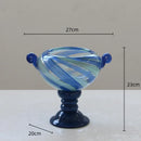 GobekUsa Blue Striped Transparent Glass Vase - Tall Bottle Flower Pot Bouquet Holder