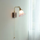 GobekUsa Glass Pink LED Wall Lights Pull Chain Switch Rotatable Sconce Bedside Lamp