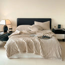 GobekUsa Cozy Coral Fleece Striped Solid Blanket for Winter Sofa Cover Queen King Sizes