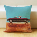 GobekUsa Cartoon Dog Car Drive Pillow Cover 45x45cm Linen Sofa Home Decor