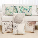 GobekUsa Green Plant Leaves Flower Linen Cushion Cover - Modern Sofa Throw Pillow Cover